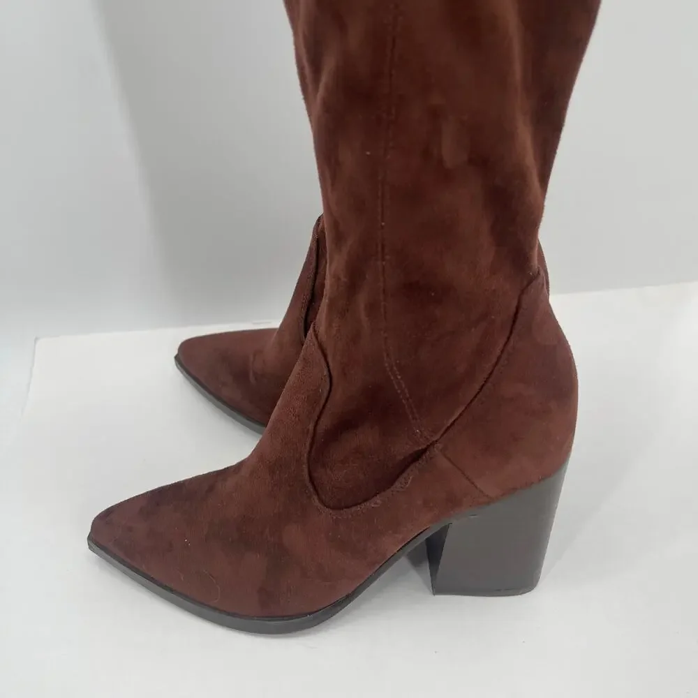 MARC FISHER LTD Onyse Boots Size 6.5 Faux Suede Chocolate Brown NEW Over Knee